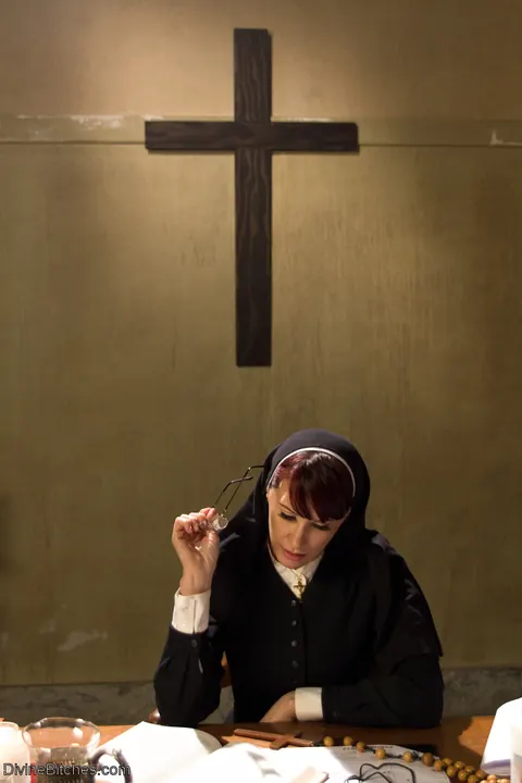 Maitresse Madeline Marlowe: Blonde Nun in a Skirt Spanks Her Bound Partner – photo 1 of 20