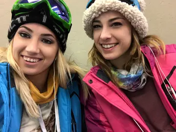 Kristen Scott – Two Skinny Women Pose on the Ski Slopes in Boots