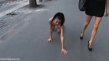 Short-Haired Thick Woman in Latex Bound Outdoors