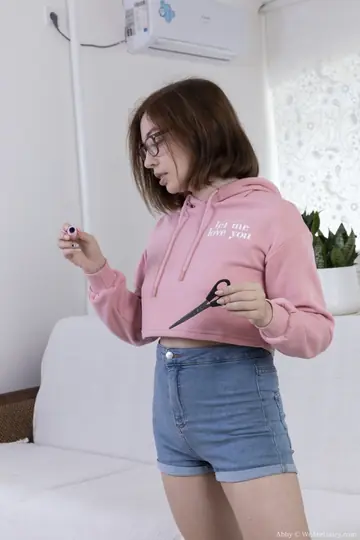 PAWG with Glasses Strips and Fingers Her Hairy Pussy