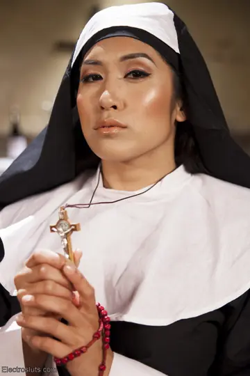Mia Li – Busty Asian Brunette and Redhead Bound in Nun Lingerie