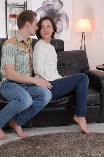 Liona Bee – Russian Brunette Strips Out of Her Jeans for Anal Sex on the Sofa