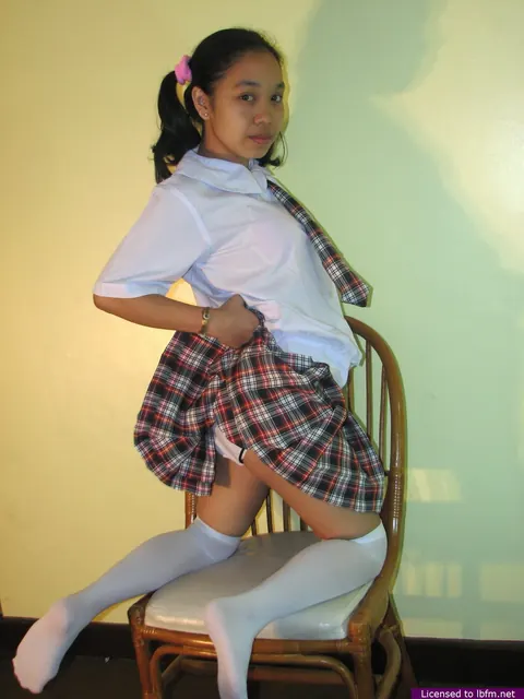 Asian MILF in Knee-High Socks Spreads Her Shaved Pussy – photo 3 of 12