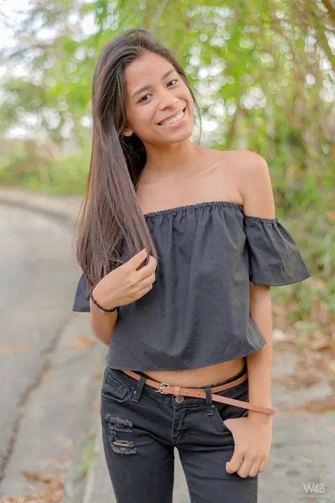 Karin Torres: Latina Brunette Sits on a Swing in Ripped Jeans – photo 5 of 16