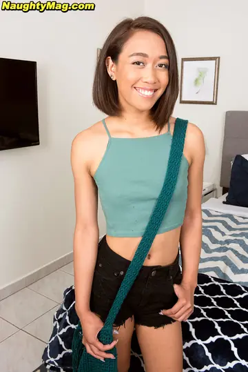 Aria Skye – Skinny Asian Brunette Shows Her Pierced Nipples in a Thong