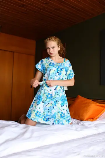 Slim Curly Blonde European Strips Out of Her Lingerie and Spreads