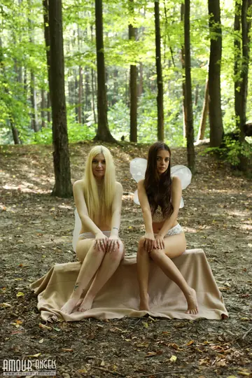 Thick Women in Lingerie Pose in the Forest