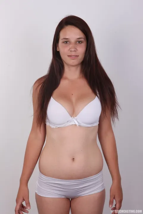 European Brunette Strips and Spreads Her Shaved Pussy at a Casting – photo 4 of 15