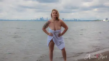 Blonde BBW Shows Her Big Tits and Curves on the Beach