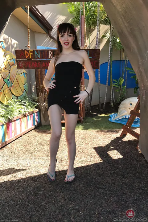Aliya Brynn: Petite Brunette Pulls Panties Aside Outdoors – photo 15 of 21