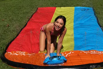 Aria Valencia – Brunette Ditches Bikini and Spreads Her Pussy Outdoors