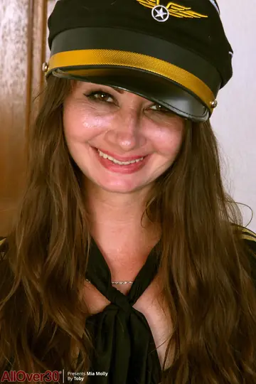 Mia Molly – Slim MILF Strips Out of Her Uniform and Panties and Spreads Her Pussy