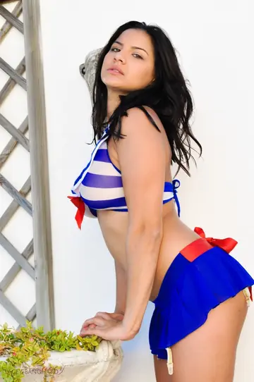 Lacey Banghard – Thick Brunette Shows Her Big Natural Tits Outdoors in a Bikini and Skirt