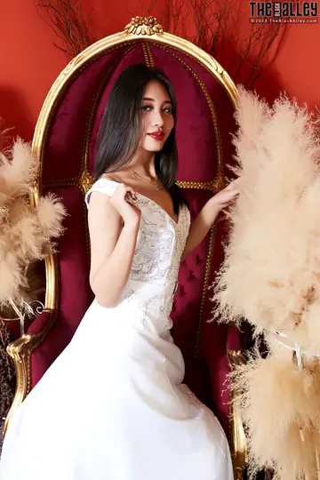 Asian Woman Strips Out of Her Dress and Panties to Spread