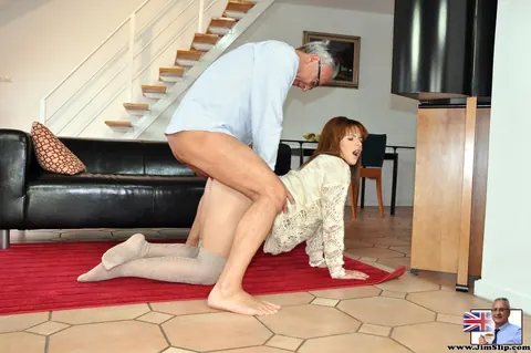Lora Summer: Redhead MILF in Stockings Takes Old Man Anal – photo 11 of 15