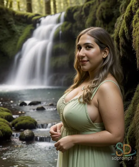 AI-Generated Busty Brunette in a Bikini Spreads at a Waterfall – photo 2 of 20