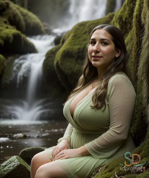 AI-Generated Busty Brunette in a Bikini Spreads at a Waterfall – photo 1 of 20