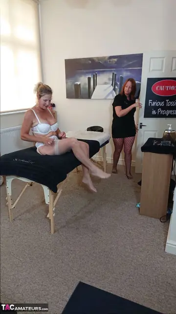 Molly Maracas – Busty Blonde MILF Takes a Dildo from Redhead Masseuse