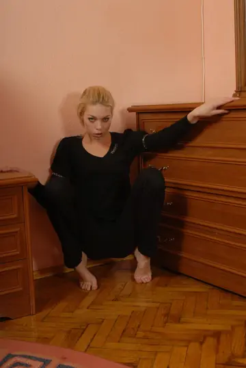 Slim Blonde with Small Natural Tits Fingers Her Pussy