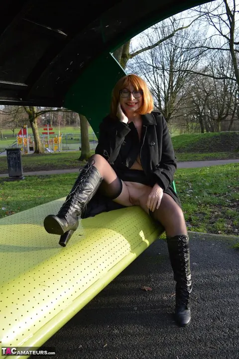 Mature British Redhead Flashes and Spreads Outdoors – photo 5 of 20