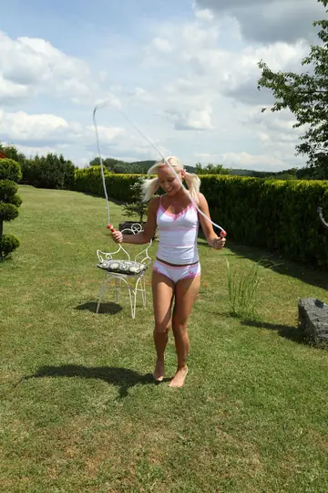 Blonde Gets Her Shaved Pussy Licked and Takes a Dildo Outdoors
