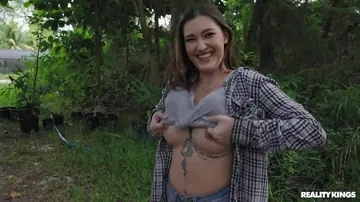 Katie Kingerie – Busty Brunette Takes Anal Doggy Style Outdoors