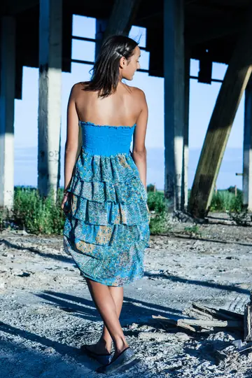 Tall Skinny Brunette Strips Out of Her Dress Outdoors