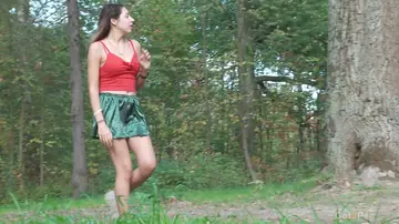 Diana Sweet – Brunette Lifts Her Skirt and Pees Over a Drainage Pipe