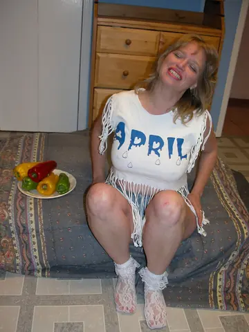 April Showers – Petite Blonde MILF in Socks Masturbates Shaved Pussy with a Dildo