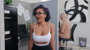 Demi Sutra – Ebony Brunette with Big Tits Rides Cock in the Office