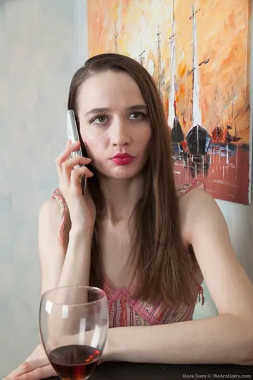 Rose Nore – Slim Brunette Pulls Panties Aside in Heels and Spreads Her Hairy Pussy