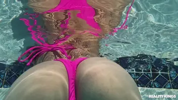Petite Brunette Gets Fucked Doggy Style in the Pool
