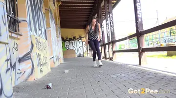 European Woman in Yoga Pants Spreads Her Pussy Outdoors