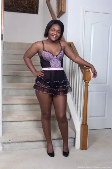 Ebony Woman with Big Tits Sheds Her Lingerie and Spreads Her Hairy Pussy