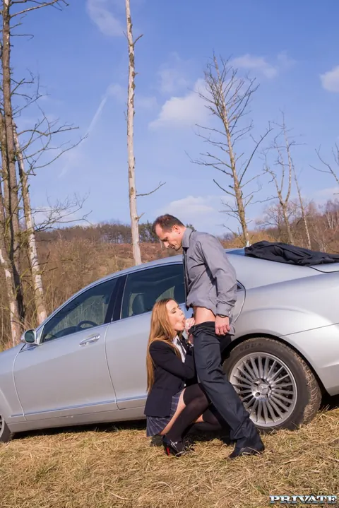 Alexis Crystal: Czech Brunette in Uniform Gets Fucked Outdoors by a Car – photo 14 of 20