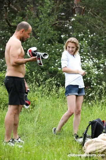 Blonde Gives a Handjob and Gets Fucked Missionary Outdoors