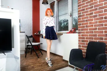 Lissa Fox – Skinny Redhead Latina Strips Off Her Panties and Shows Her Shaved Pussy