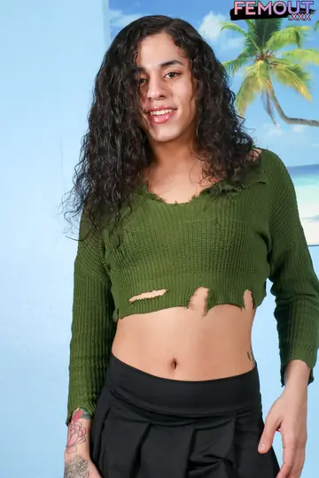 Thick Trans Woman Poses in a Skirt and Shows Her Big Ass