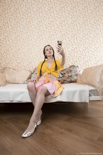 Ley Ozzy – Thick Brunette in Pigtails Pulls Panties Aside to Show Her Hairy Pussy