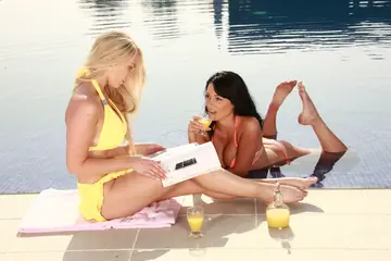 Nicole Smith – Busty Blonde and Brunette MILFs Finger and Lick by the Pool