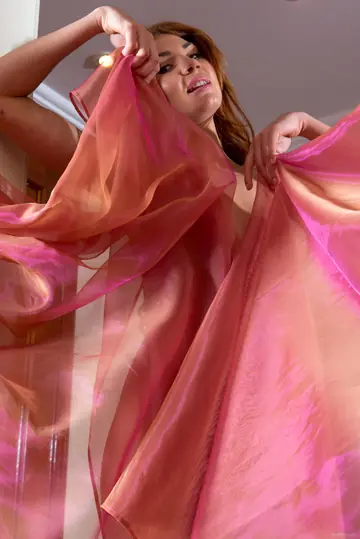 Tall Redhead with Big Natural Tits Spreads Her Shaved Pussy
