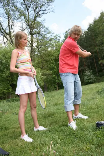 Skinny Blonde in Panties Fucks Her Tennis Coach Outdoors