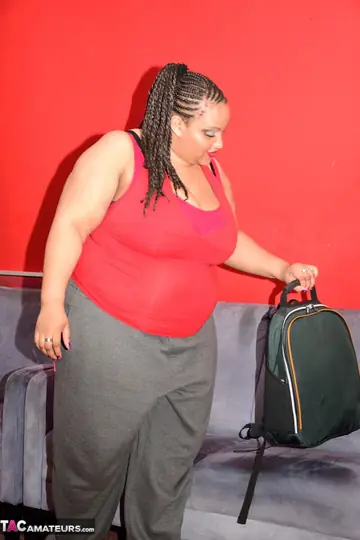 Mature Ebony BBW Strips to Thong and Shows Off Her Body
