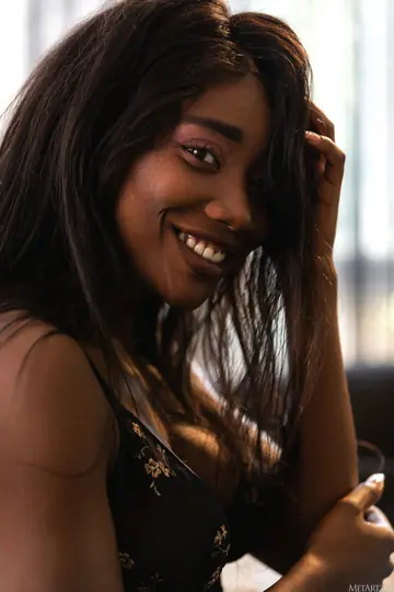Mimi Desuka – Busty Ebony Brunette Poses Nude with Short Hair