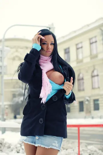 Czech Brunette Lifts Her Skirt and Pulls Pantyhose Aside to Show Her Pussy