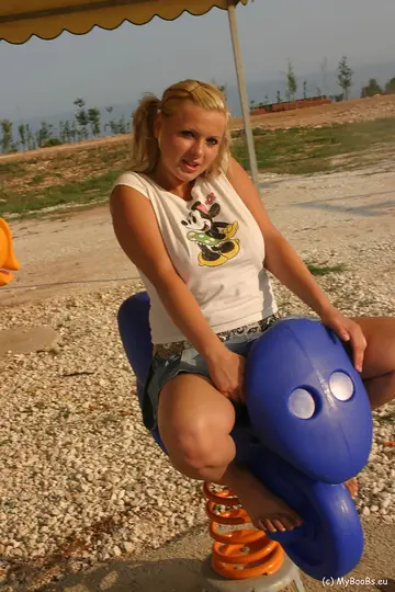 Malina May – European Blonde Lifts Her Skirt to Show Her Big Natural Tits