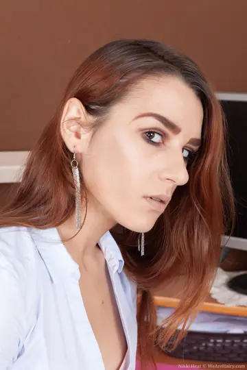 Nikki Heat – Brunette Undresses to Show Her Hairy Bush and Puffy Nipples