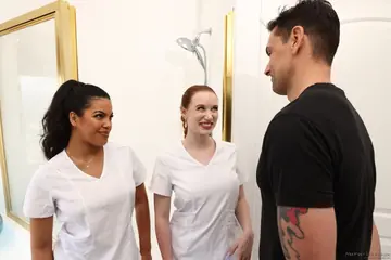 Madison Morgan – Tattooed Latina Redhead with Big Tits Joins Interracial Massage Threesome