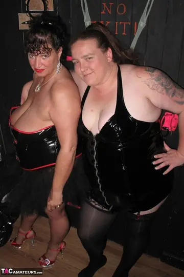 Mature BBW in Leather Plays Bondage and Licks Pussy in Dungeon