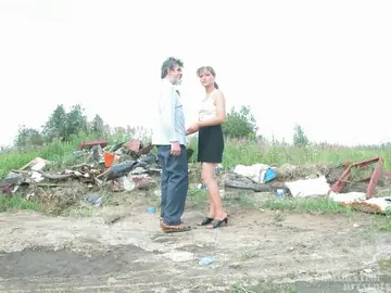 Mature Woman Sucks and Fucks a Homeless Man Outdoors